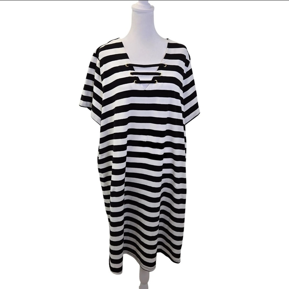 Michael Kors black and white striped t-shirt dress